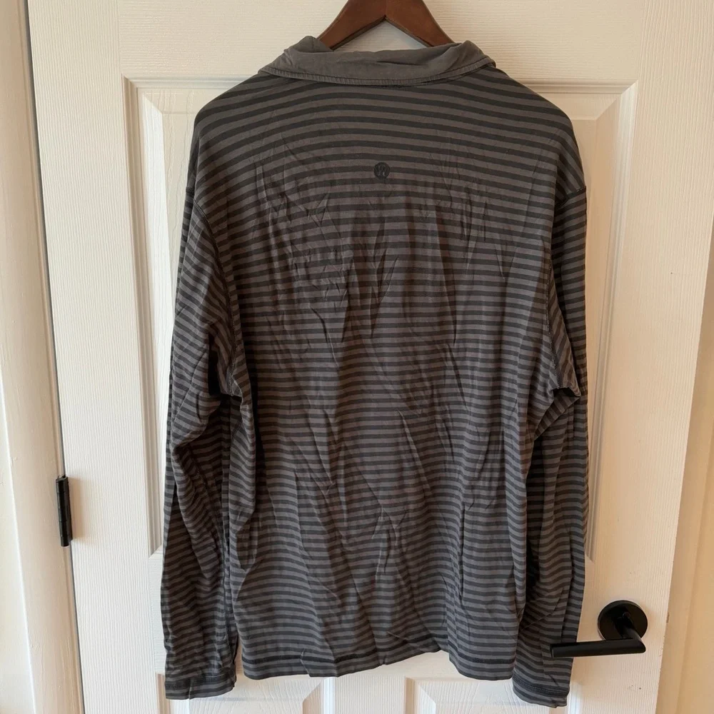 Lululemon Men's Striped Collared Sweater - Charcoal. flawed see photos